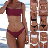 Split solid color bikini tight swimsuit backless sexy European and American swimwear - moojoy