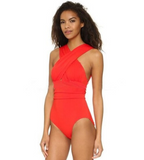 sexy solid color chest cross cover belly slimming conjoined ladies swimsuit bikini large size swimsuit - moojoy