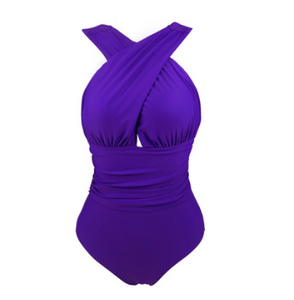 sexy solid color chest cross cover belly slimming conjoined ladies swimsuit bikini large size swimsuit - moojoy