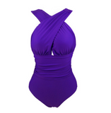 sexy solid color chest cross cover belly slimming conjoined ladies swimsuit bikini large size swimsuit - moojoy