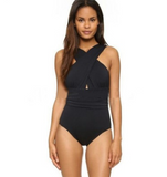 sexy solid color chest cross cover belly slimming conjoined ladies swimsuit bikini large size swimsuit - moojoy