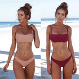 Split solid color bikini tight swimsuit backless sexy European and American swimwear - moojoy