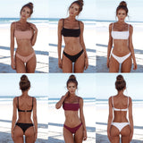 Split solid color bikini tight swimsuit backless sexy European and American swimwear - moojoy
