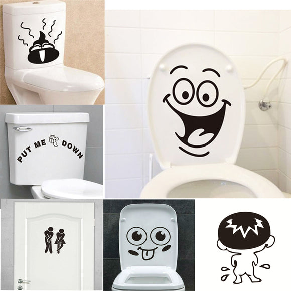 Funny Smile Bathroom Wall Stickers Toilet Home Decoration Waterproof Wall Decals For Toilet Sticker Decorative Poster Home Decor - moojoy