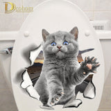 Hole View Cat Dog 3D Wall Sticker Bathroom Toilet Kids Room Decoration Wall Decals Sticker Refrigerator Waterproof Poster - moojoy