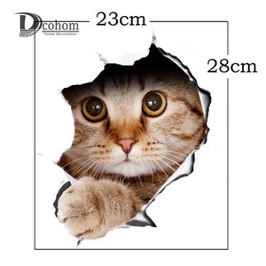 Hole View Cat Dog 3D Wall Sticker Bathroom Toilet Kids Room Decoration Wall Decals Sticker Refrigerator Waterproof Poster - moojoy