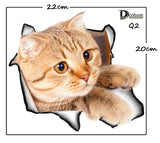 Hole View Cat Dog 3D Wall Sticker Bathroom Toilet Kids Room Decoration Wall Decals Sticker Refrigerator Waterproof Poster - moojoy