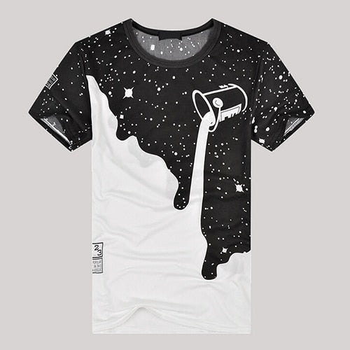 Men Fashion Summer Milk Poured Pattern Inverted Milk 3D T shirt Printed Short Sleeve Round Neck Slim casual T-shirt hot - moojoy
